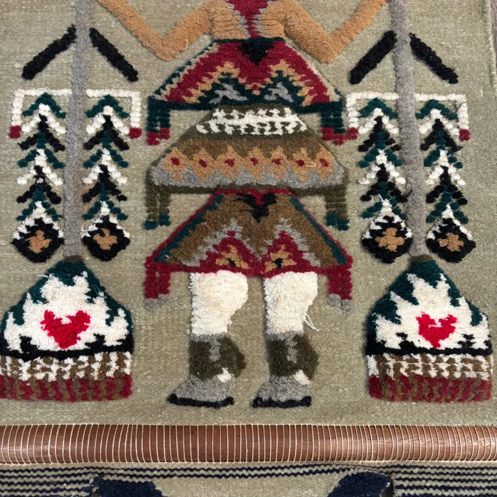 Vintage Native American Hand Woven Wool Wall Hanging Rug Tribal Man Navajo Yei?
